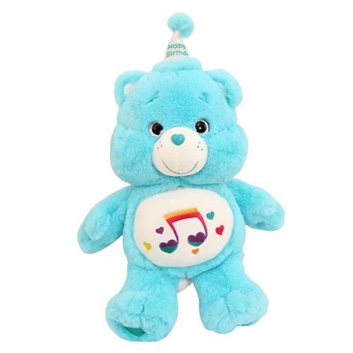 Feliz Ursinhos Carinhosos - Azul com Símbolo de Nota Musical na Barriga e Chapéu de Aniversário